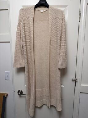 Light Cream Open-Front Longline Women's Cardigan to